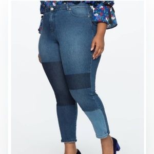 Eloquii Shadow Patch Skinny Jeans Patchwork Wash High Rise